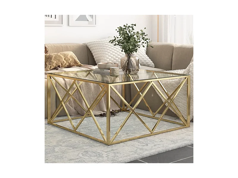 Couchtisch Beistelltisch Golden Edelstahl und Hartglas -MN28747