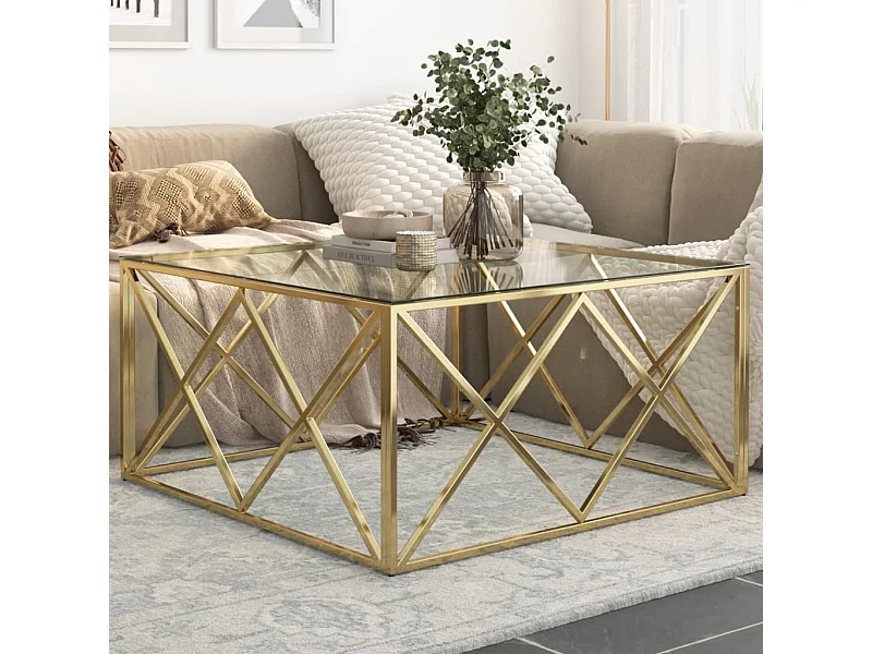 Couchtisch Beistelltisch Golden Edelstahl und Hartglas -MN28747