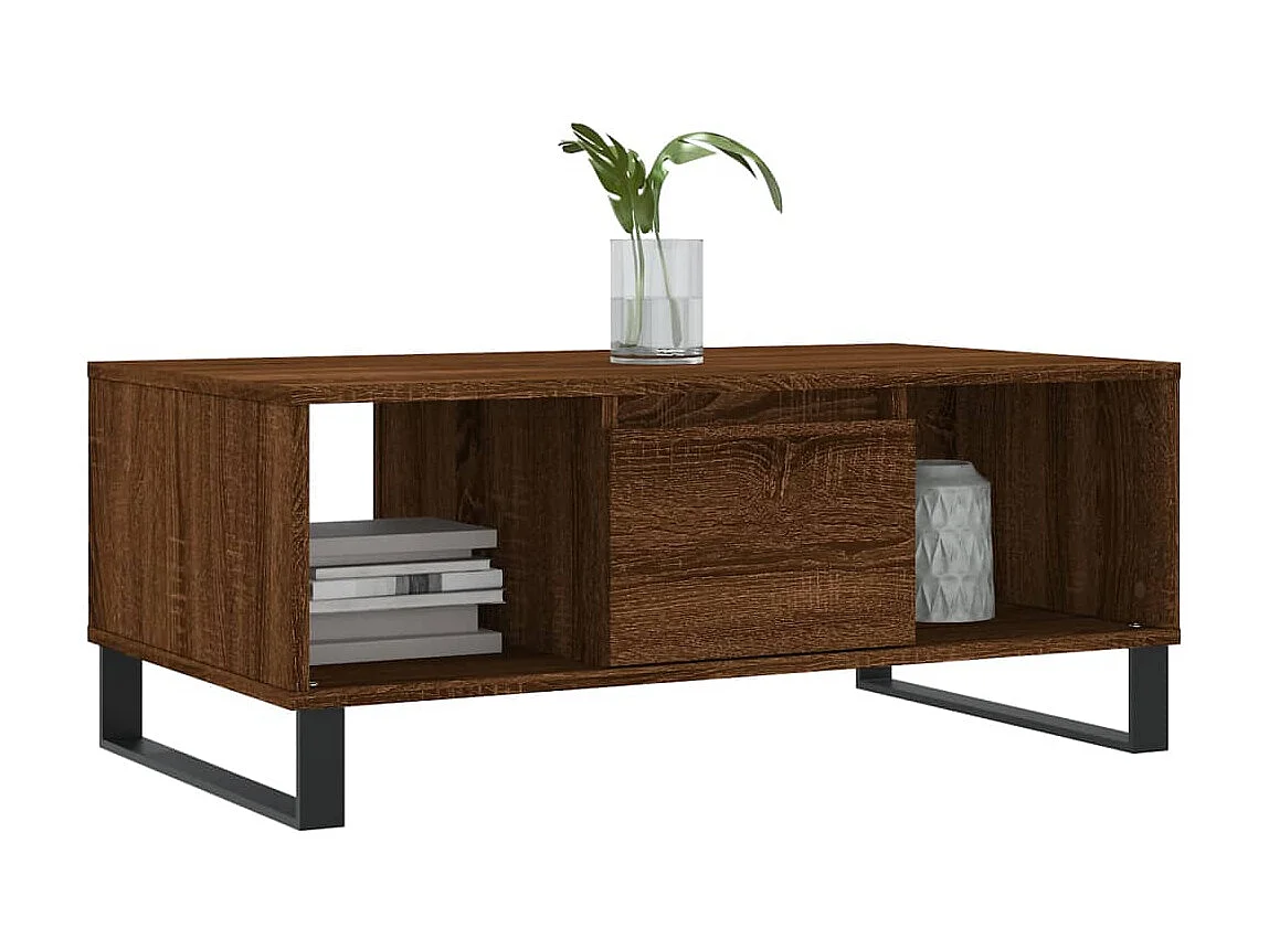 Couchtisch Braun Beistelltisch Eichen-Optik 90x50x36,5 cm Holzwerkstoff -MN48005