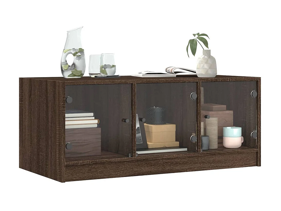 Couchtisch Beistelltisch mit Glastüren Braun Eichen-Optik 102x50x42 cm -MN77254