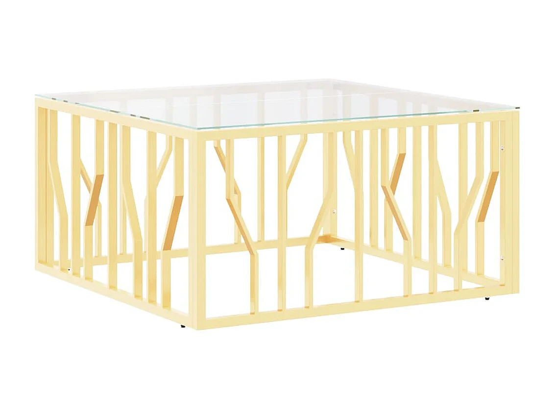 Couchtisch Beistelltisch Golden 80x80x40 cm Edelstahl und Glas -MN95314