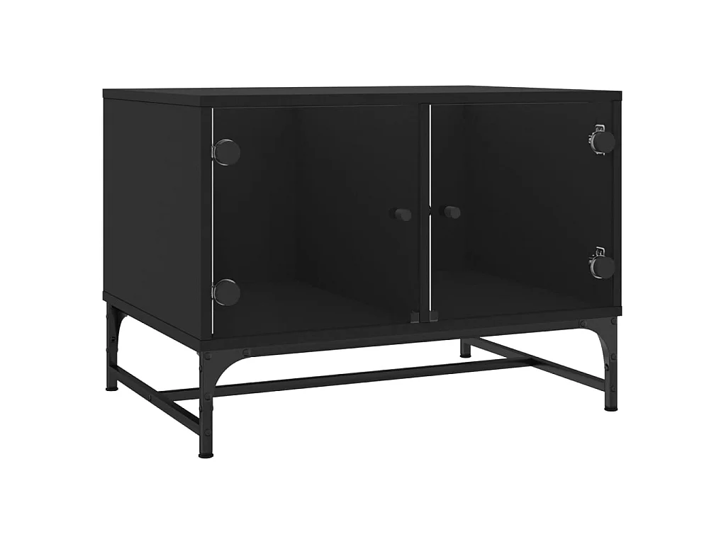 Couchtisch Beistelltisch mit Glastüren Schwarz 68,5x50x50 cm -MN69828