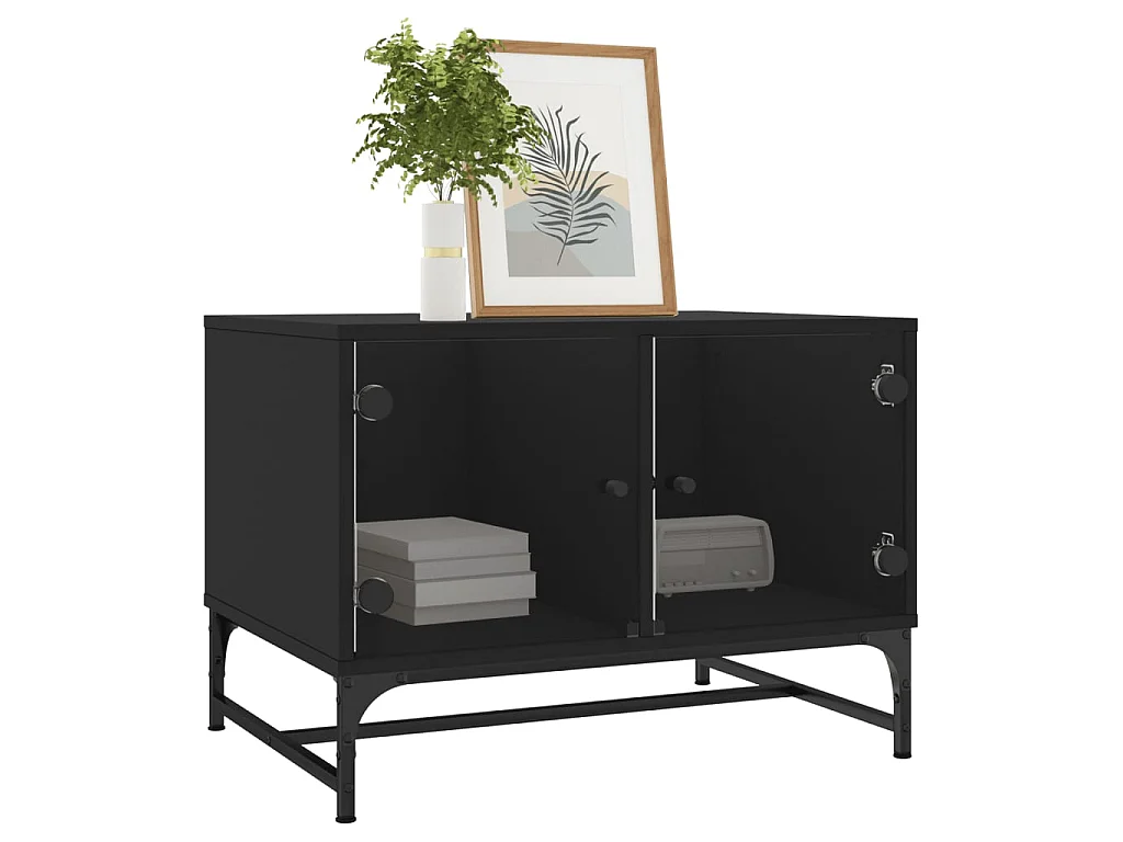 Couchtisch Beistelltisch mit Glastüren Schwarz 68,5x50x50 cm -MN69828