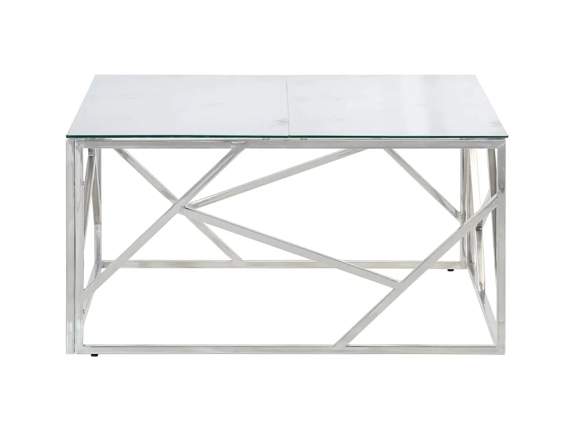 Couchtisch Beistelltisch Silbern Edelstahl und Hartglas -MN43819