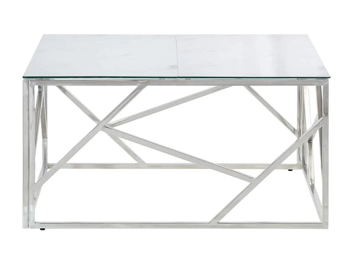 Couchtisch Beistelltisch Silbern Edelstahl und Hartglas -MN43819