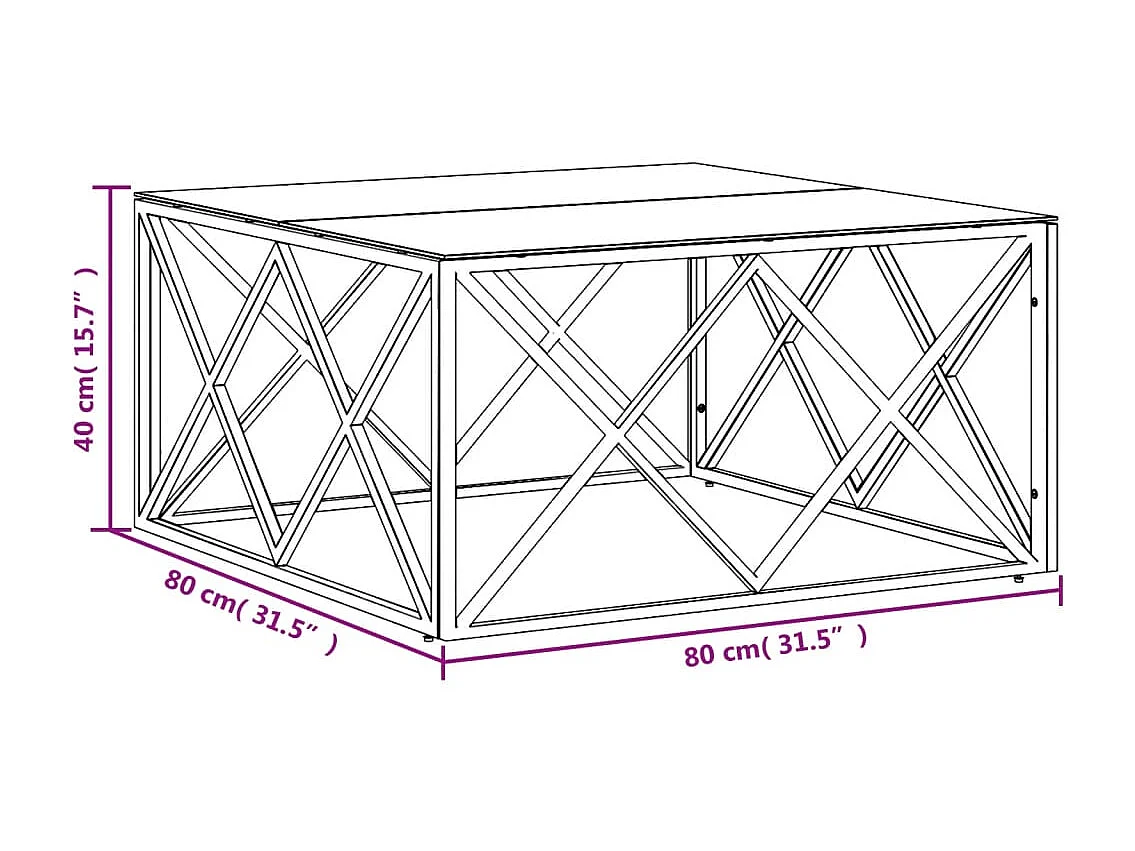 Couchtisch Beistelltisch 80x80x40 cm Edelstahl und Glas -MN46159