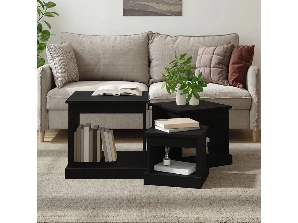 3er-Set Couchtische Beistelltisch Schwarz Holzwerkstoff -MN98070