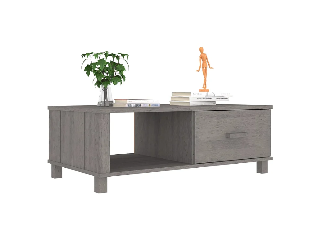 Couchtisch Beistelltisch HAMAR Hellgrau 100x55x35 cm Massivholz Kiefer -MN55334