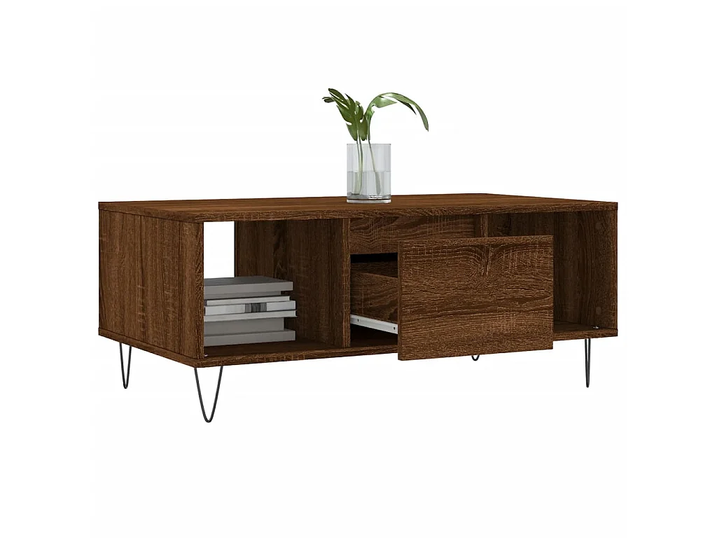 Couchtisch Braun Beistelltisch Eichen-Optik 90x50x36,5 cm Holzwerkstoff -MN55707