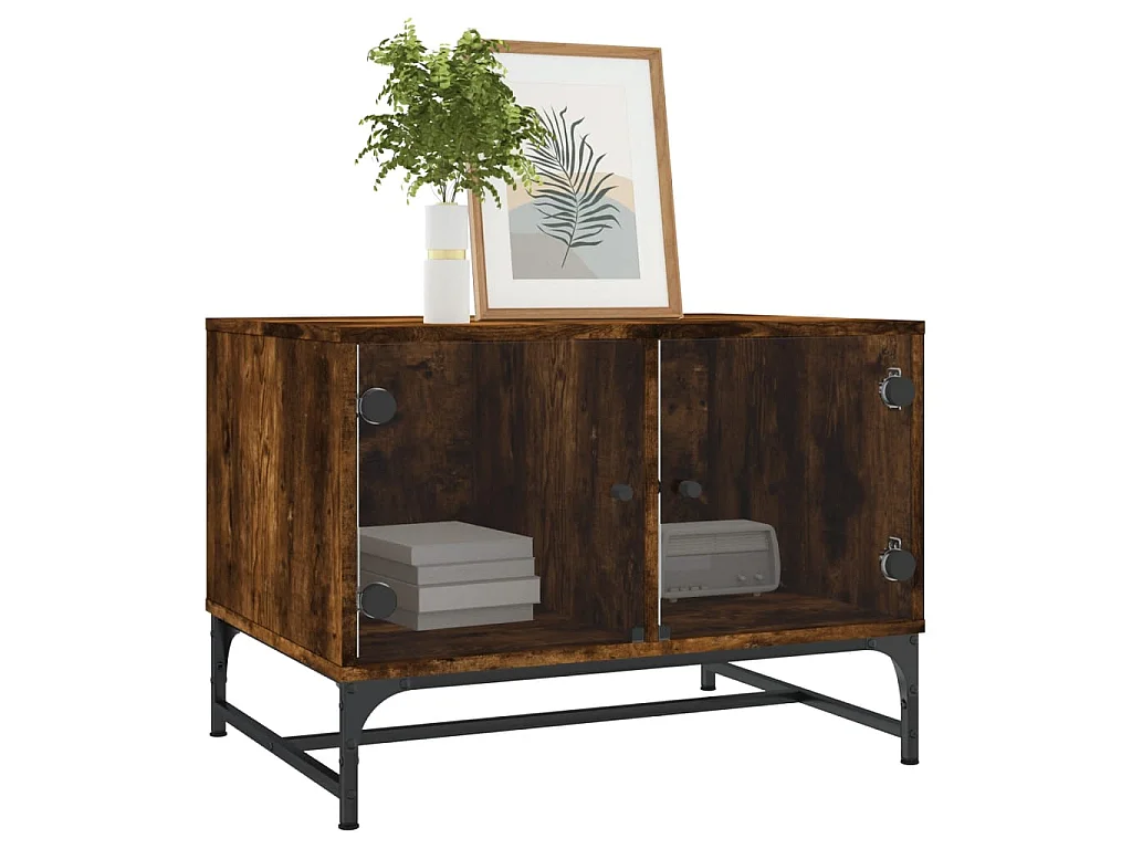 Couchtisch Beistelltisch mit Glastüren Räuchereiche 68,5x50x50 cm -MN39844