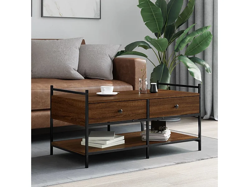 Couchtisch Braun Beistelltisch Eichen-Optik 99x50x50 cm Holzwerkstoff -MN14047