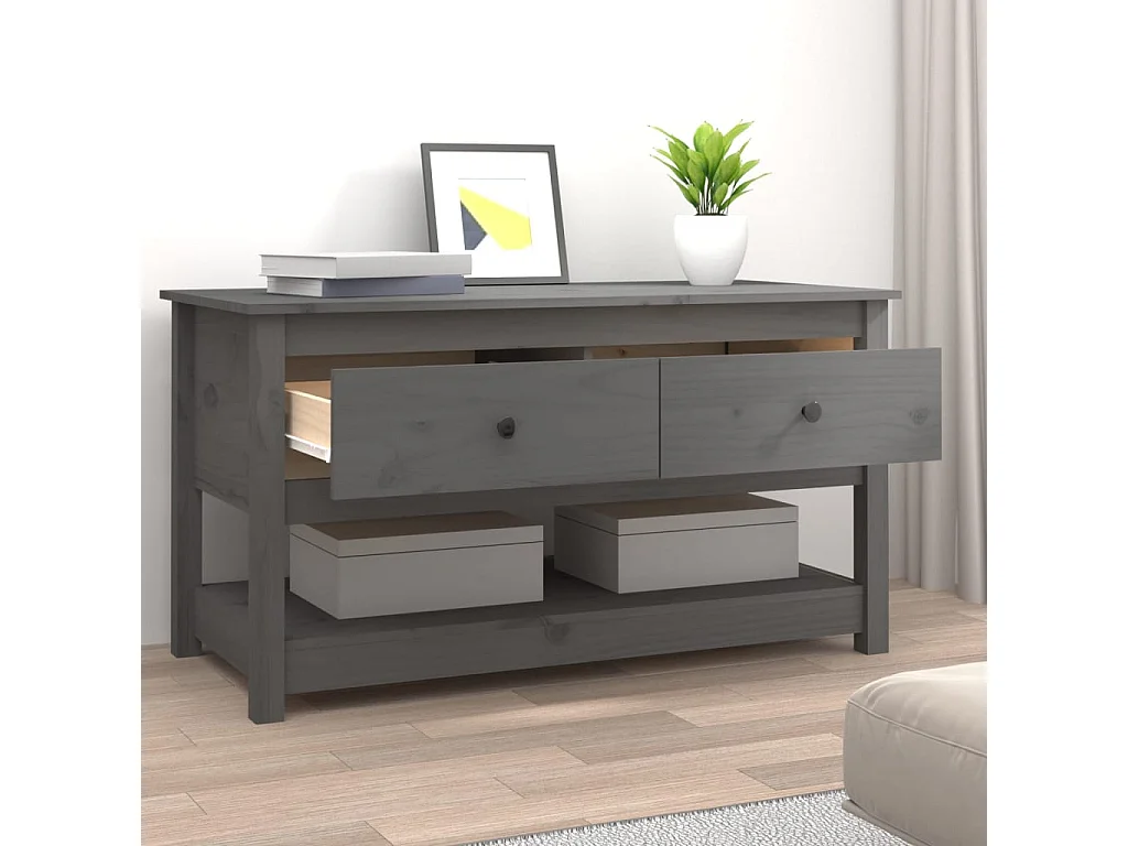 Couchtisch Beistelltisch Grau 102x49x55 cm Massivholz Kiefer -MN95170