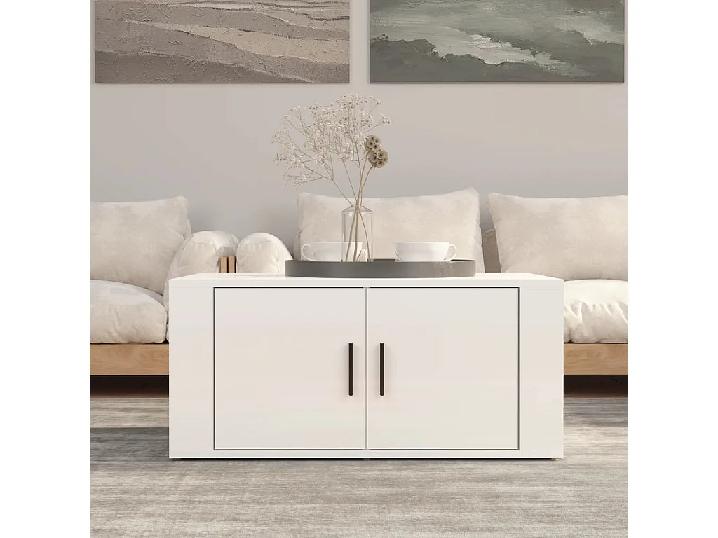 Couchtisch Beistelltisch Hochglanz-Weiß 80x50x36 cm Holzwerkstoff -MN57647