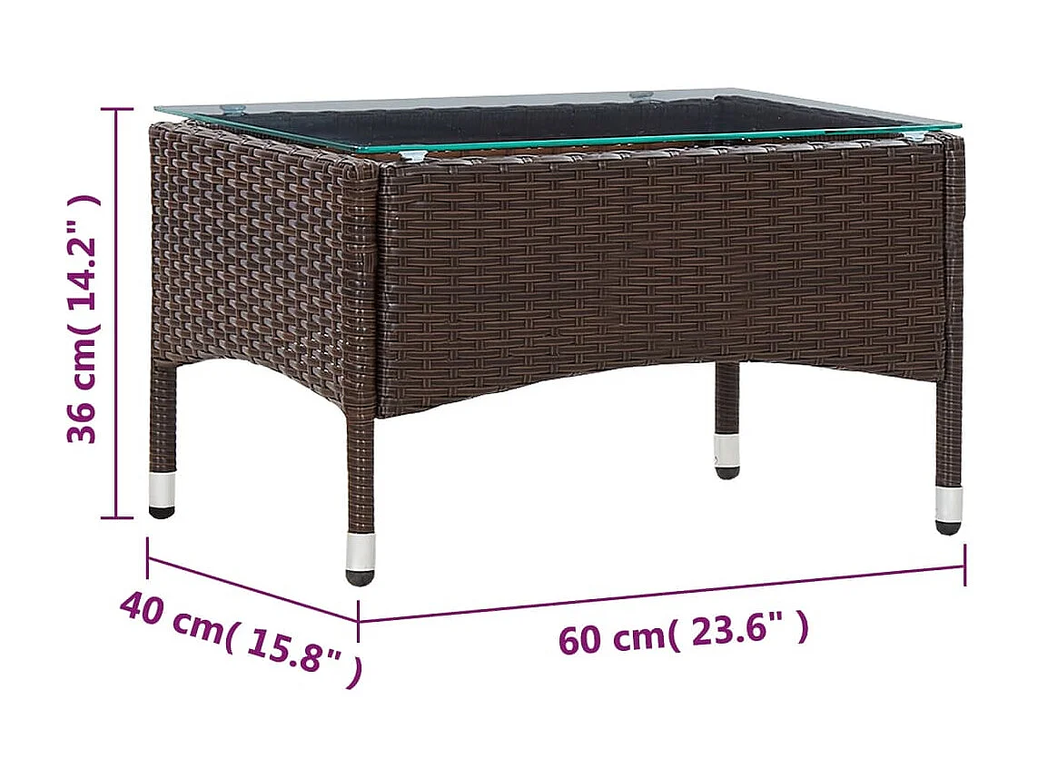 Couchtisch Braun Beistelltisch 60 x 40 x 36 cm Poly Rattan -MN25336