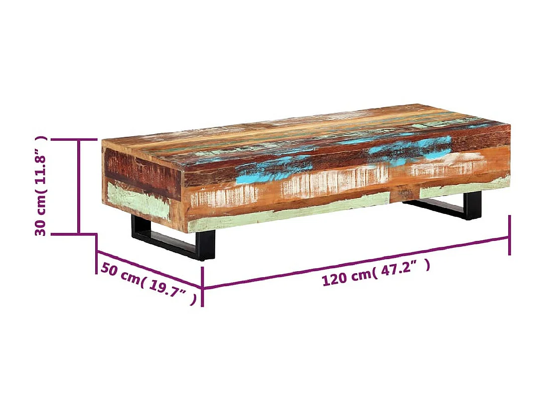 Couchtisch Beistelltisch 120x50x30 cm Massives Altholz und Stahl -MN92663