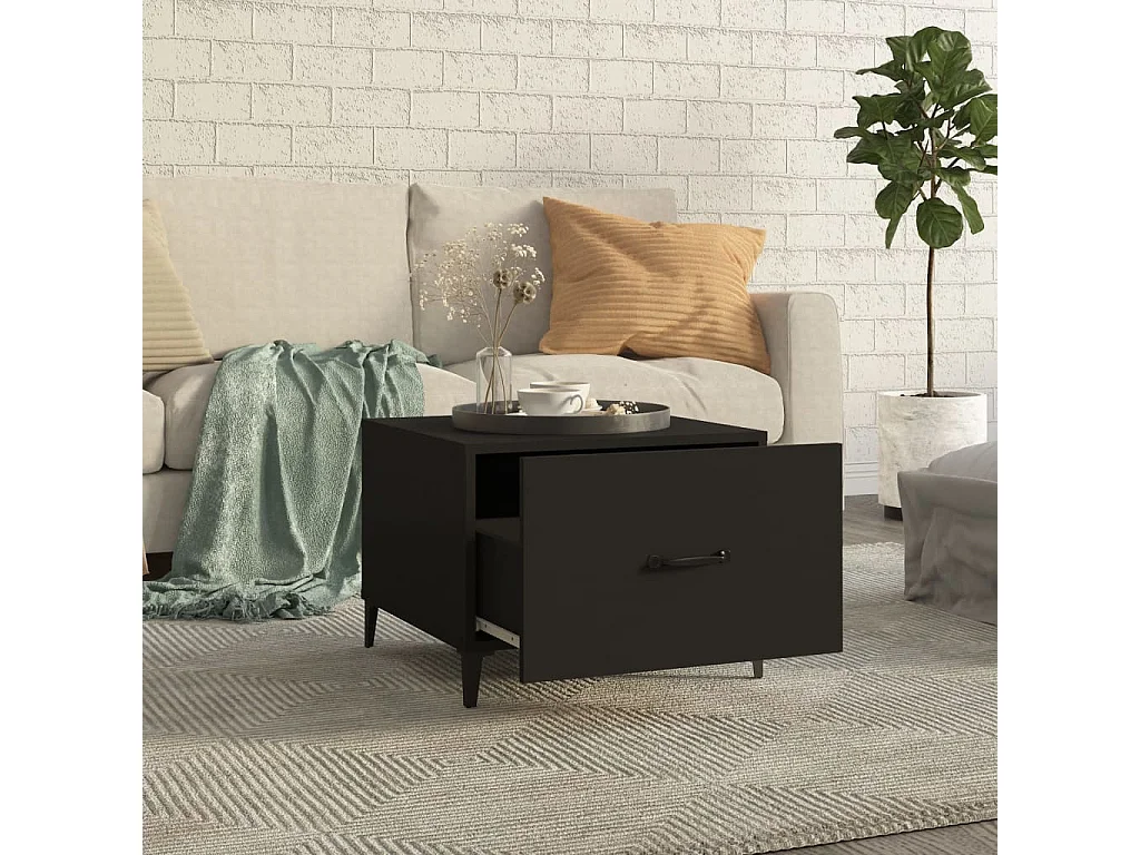 2er-Set Beistelltisch Couchtische mit Metallbeinen Schwarz 50x50x40 cm -MN38503