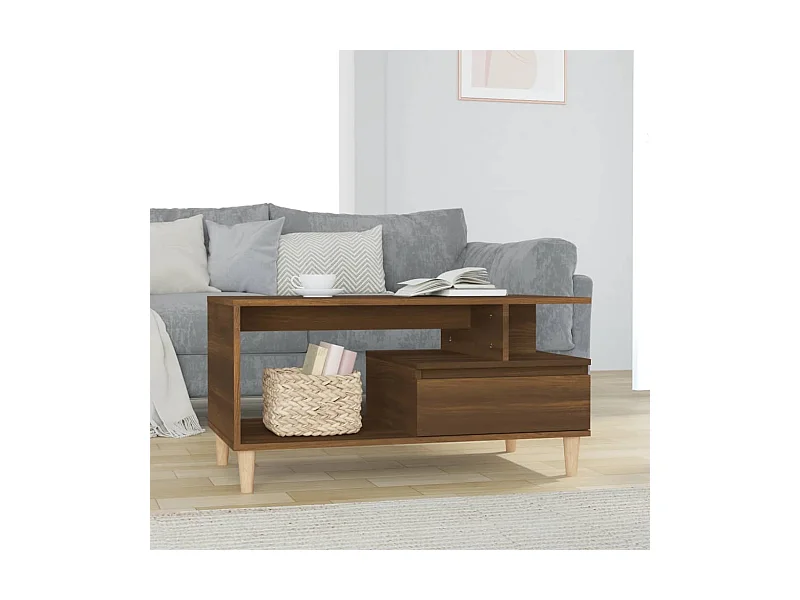 Couchtisch Braun Beistelltisch Eichen-Optik 90x49x45 cm Holzwerkstoff -MN34144