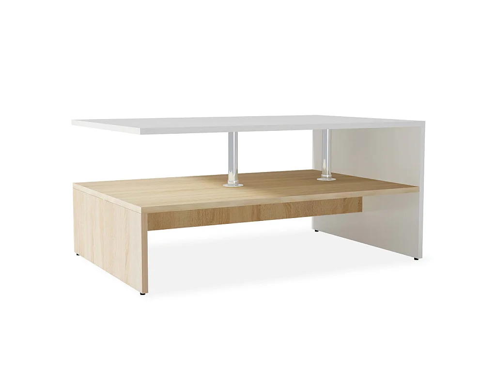 Couchtisch Beistelltisch Holzwerkstoff 90x59x42 cm Eiche und Weiß -MN54616