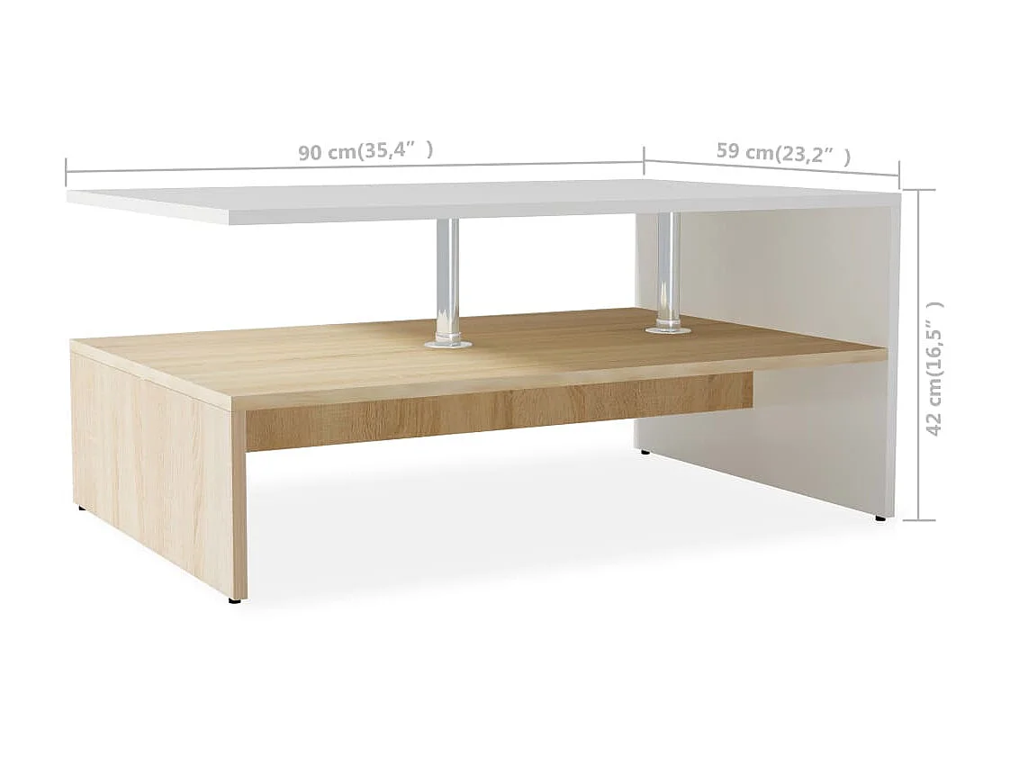 Couchtisch Beistelltisch Holzwerkstoff 90x59x42 cm Eiche und Weiß -MN54616