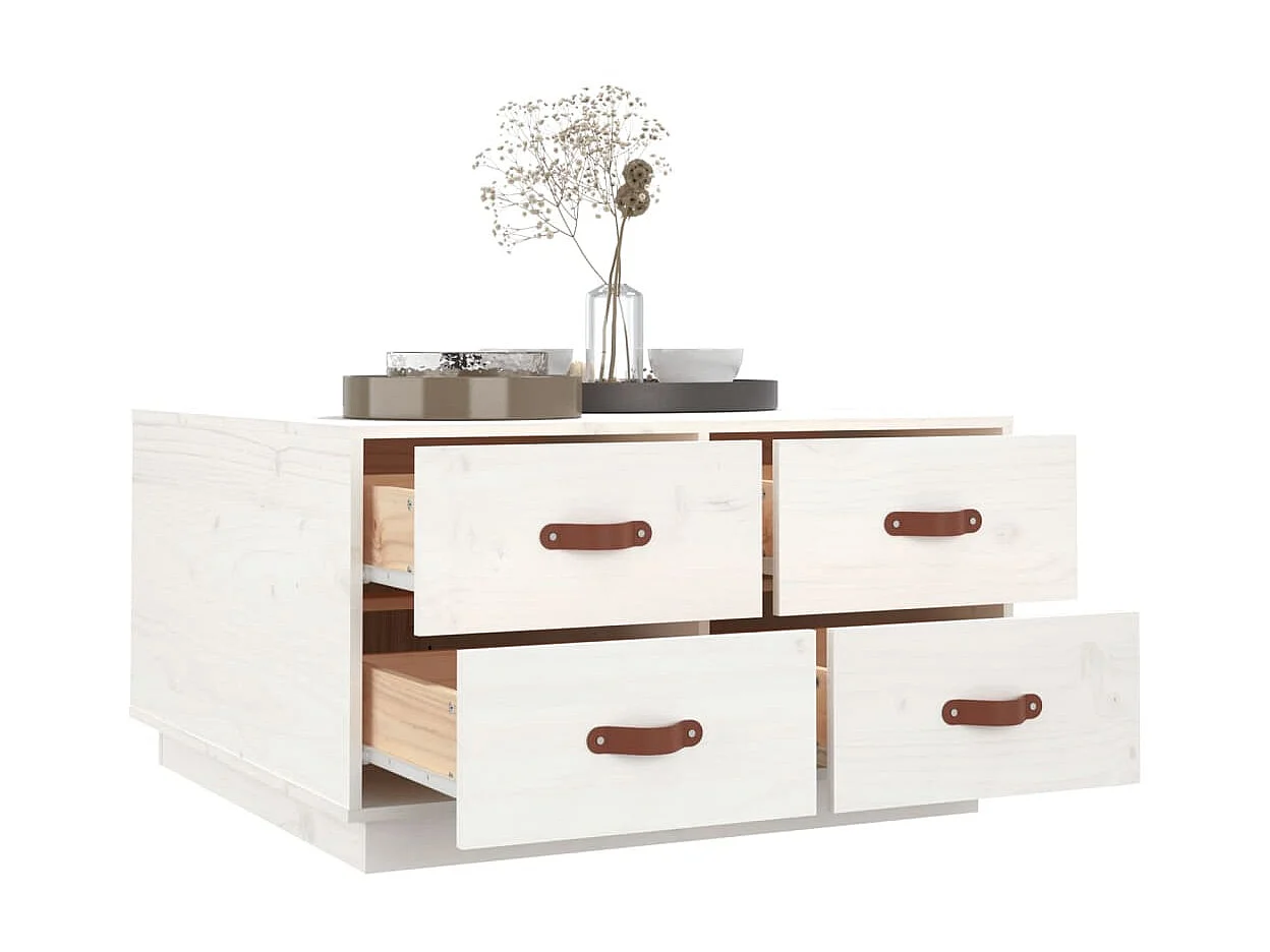 Couchtisch Beistelltisch Weiß 80x80x45 cm Massivholz Kiefer -MN74816