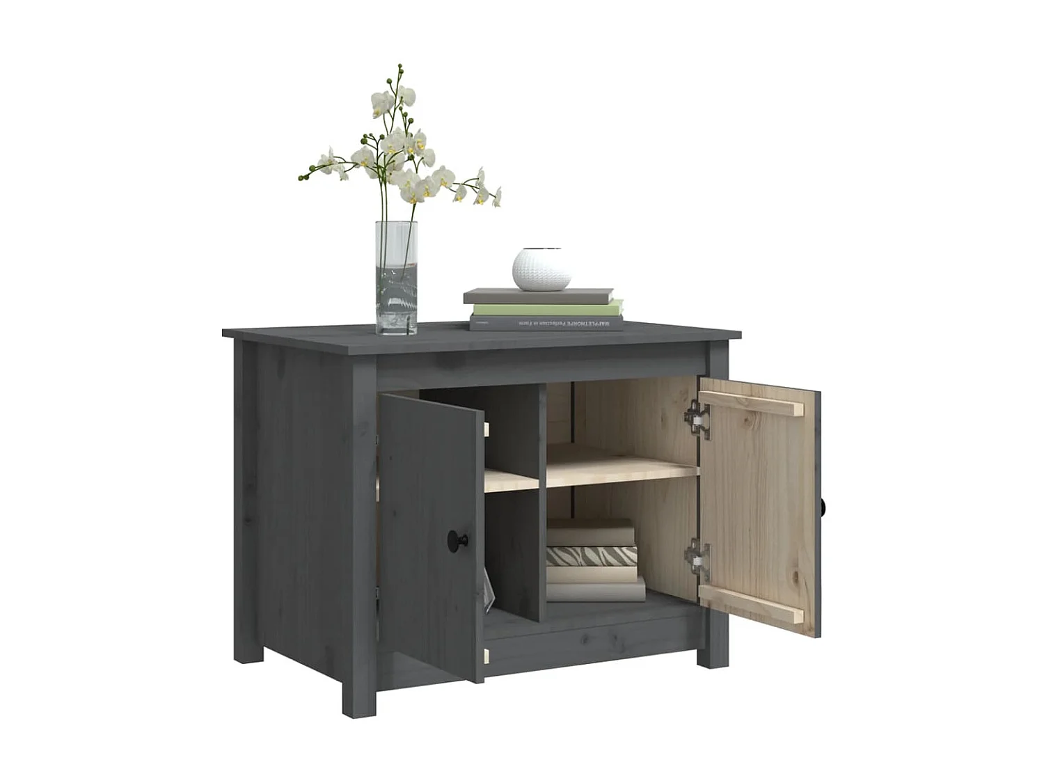 Couchtisch Beistelltisch Grau 71x49x55 cm Massivholz Kiefer -MN67829