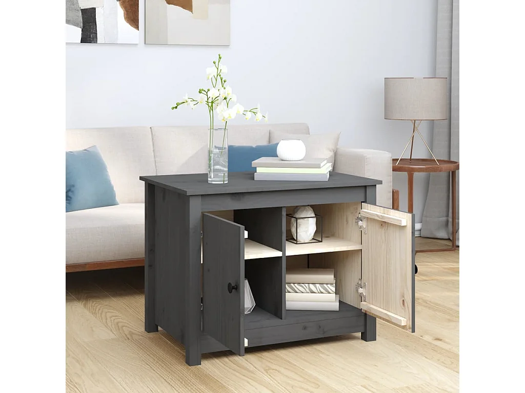 Couchtisch Beistelltisch Grau 71x49x55 cm Massivholz Kiefer -MN67829