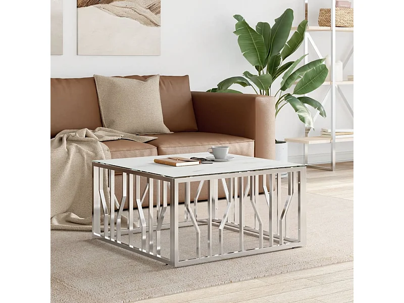 Couchtisch Beistelltisch Silbern 80x80x40 cm Edelstahl und Glas -MN53675