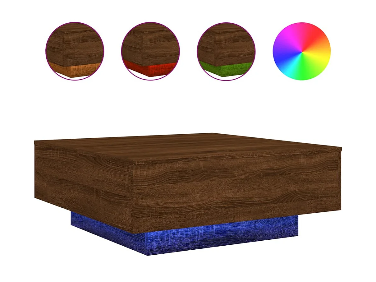 Couchtisch Beistelltisch mit LED-Leuchten Braun Eichen-Optik 80x80x31 cm -MN16152