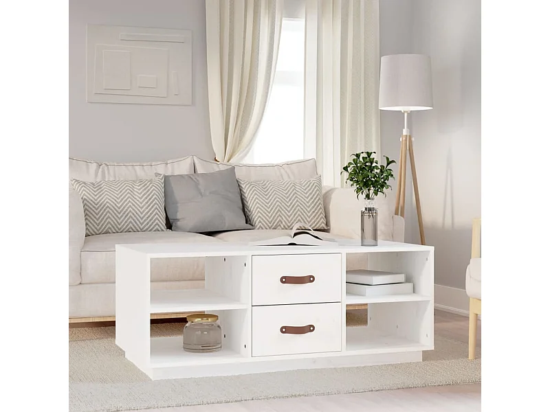 Couchtisch Beistelltisch Weiß 100x50x41 cm Massivholz Kiefer -MN30615