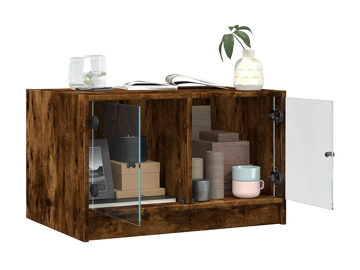 Couchtisch Beistelltisch mit Glastüren Räuchereiche 68x50x42 cm -MN76707