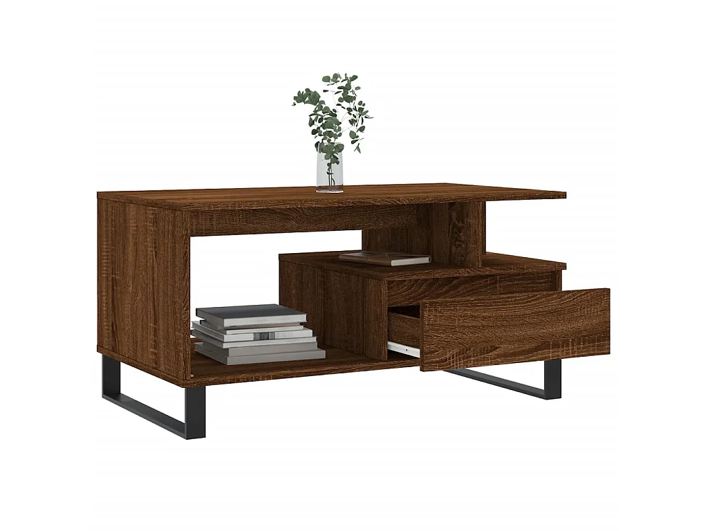 Couchtisch Braun Beistelltisch Eichen-Optik 90x49x45 cm Holzwerkstoff -MN34521