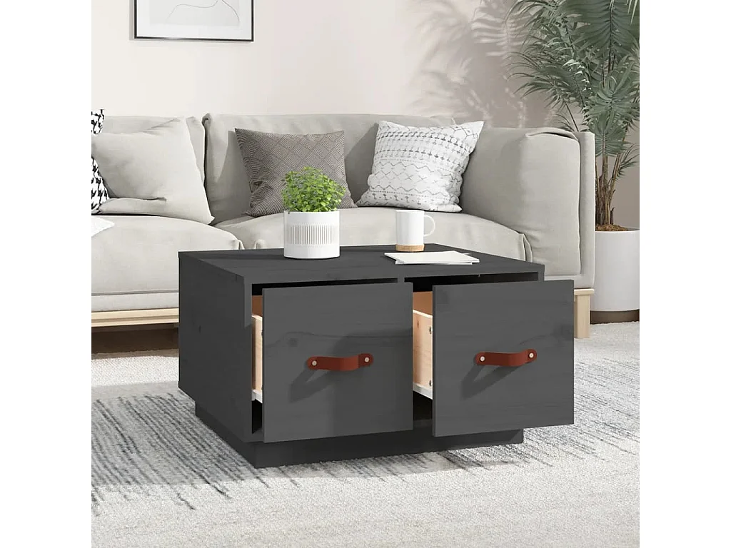 Couchtisch Beistelltisch Grau 60x53x35 cm Massivholz Kiefer -MN38579