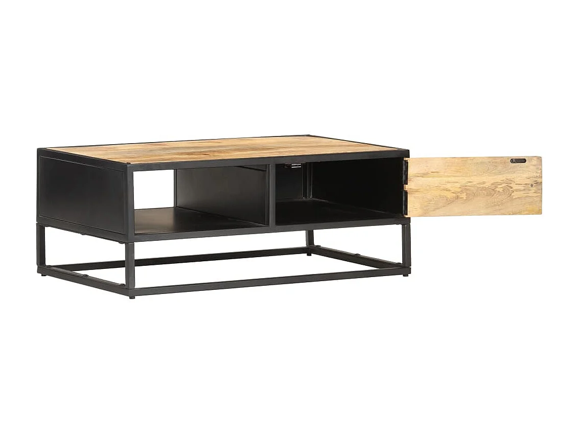 Couchtisch Beistelltisch mit Geschnitzter Tür 90x55x36 cm Raues Mangoholz -MN61606