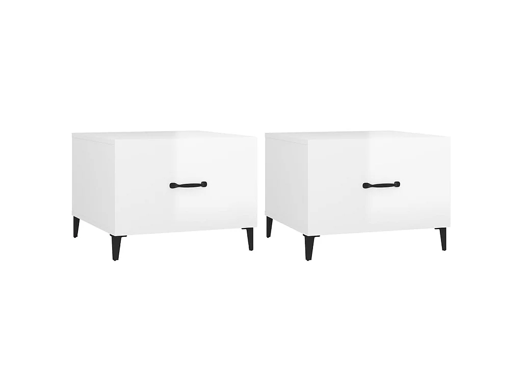 2er-Set Beistelltisch Couchtische mit Metallbeinen Hochglanz-Weiß 50x50x40 cm -MN28932