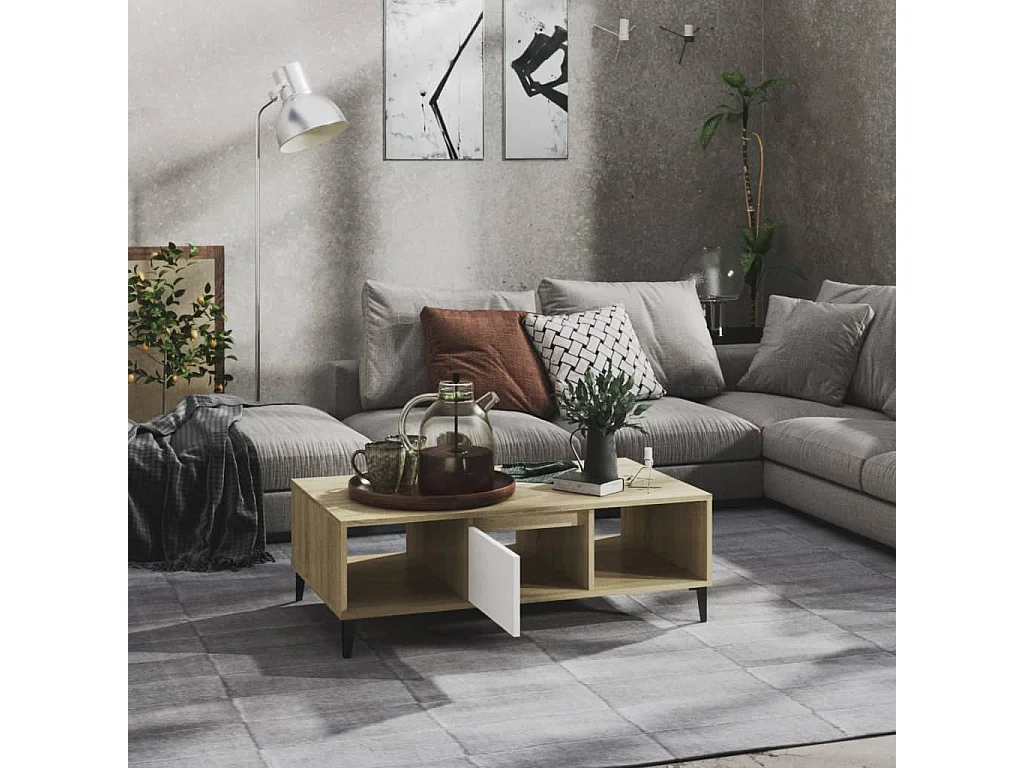 Couchtisch Beistelltisch Weiß und Sonoma-Eiche 103,5x60x35 cm Holzwerkstoff -MN50808