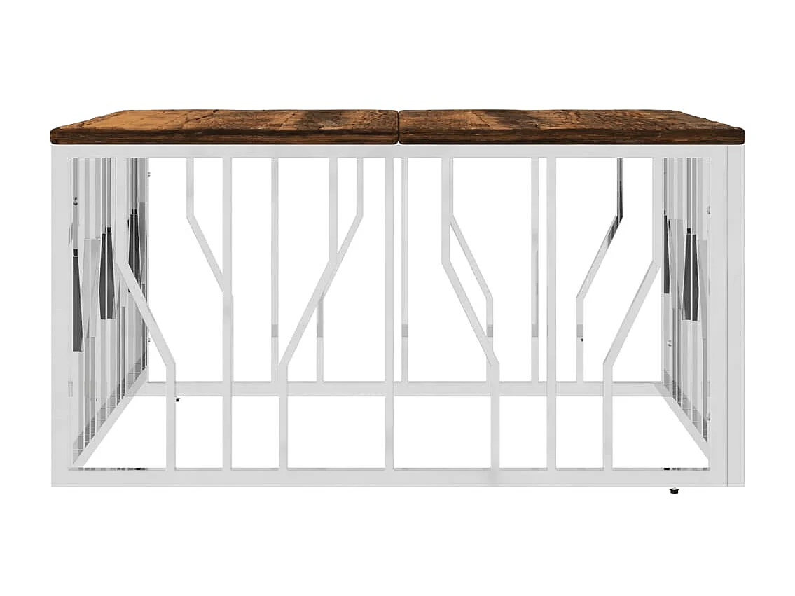 Couchtisch Beistelltisch Silbern Edelstahl und Altholz Massiv -MN18462