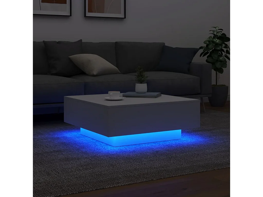 Couchtisch Beistelltisch mit LED-Leuchten Weiß 80x80x31 cm -MN45735