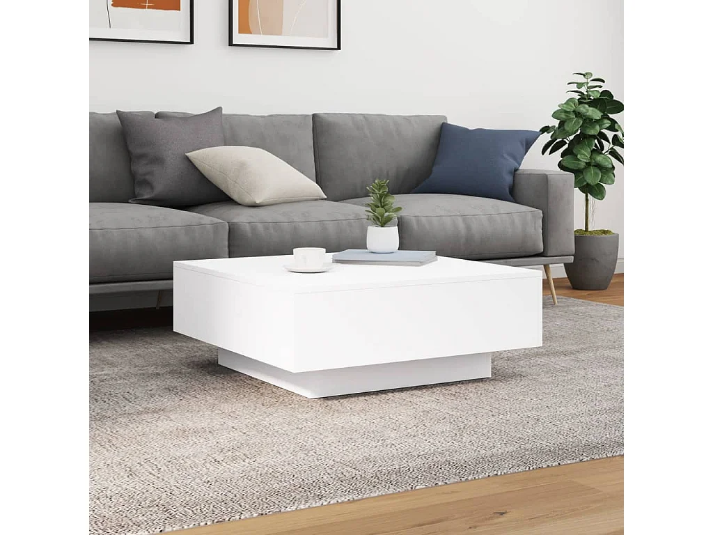 Couchtisch Beistelltisch mit LED-Leuchten Weiß 80x80x31 cm -MN45735