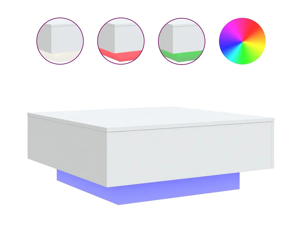 Couchtisch Beistelltisch mit LED-Leuchten Weiß 80x80x31 cm -MN45735