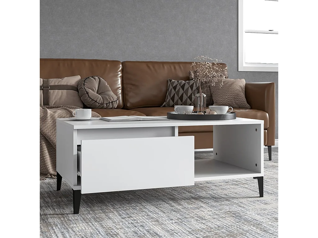 Couchtisch Beistelltisch Weiß 90x50x36,5 cm Holzwerkstoff -MN23490