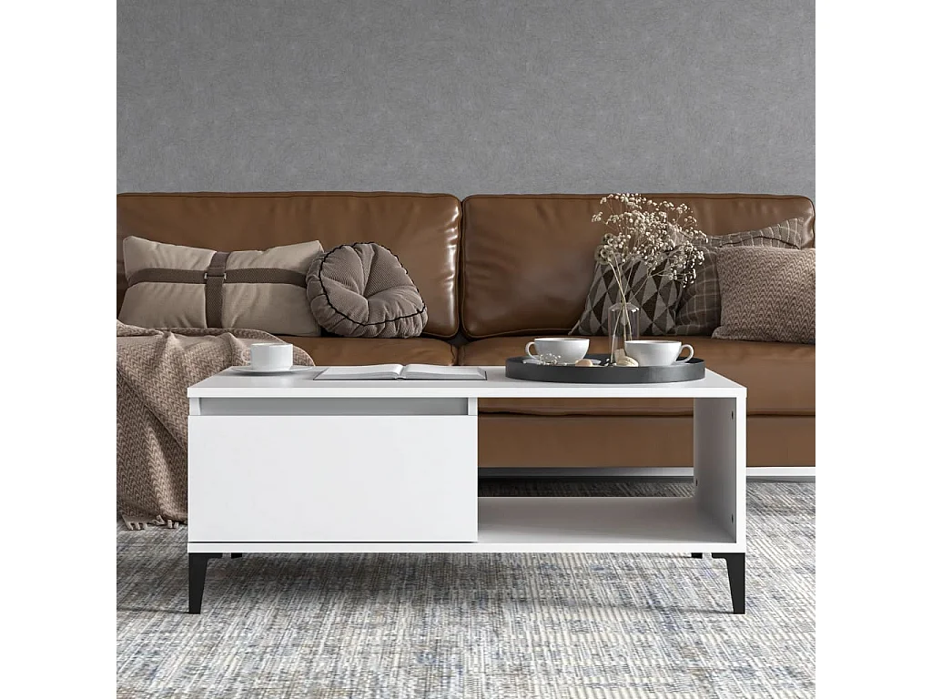 Couchtisch Beistelltisch Weiß 90x50x36,5 cm Holzwerkstoff -MN23490