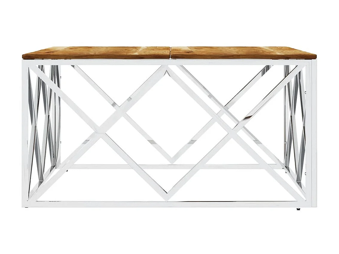 Couchtisch Beistelltisch Silbern Edelstahl und Massivholz Akazie -MN21466