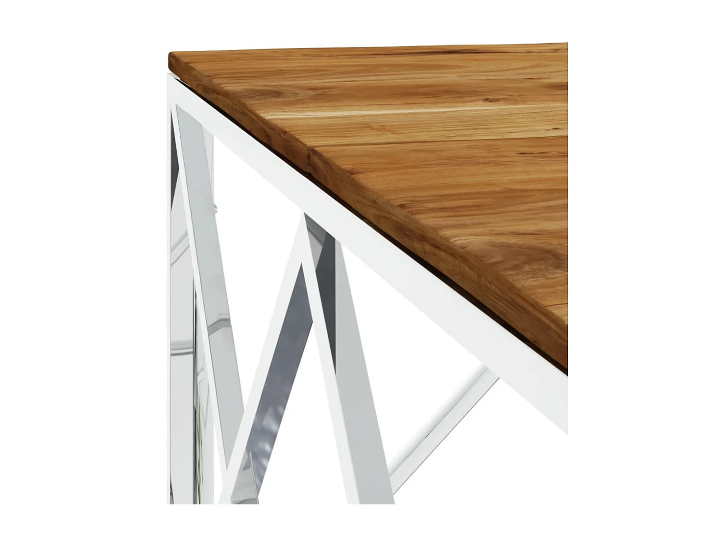 Couchtisch Beistelltisch Silbern Edelstahl und Massivholz Akazie -MN21466