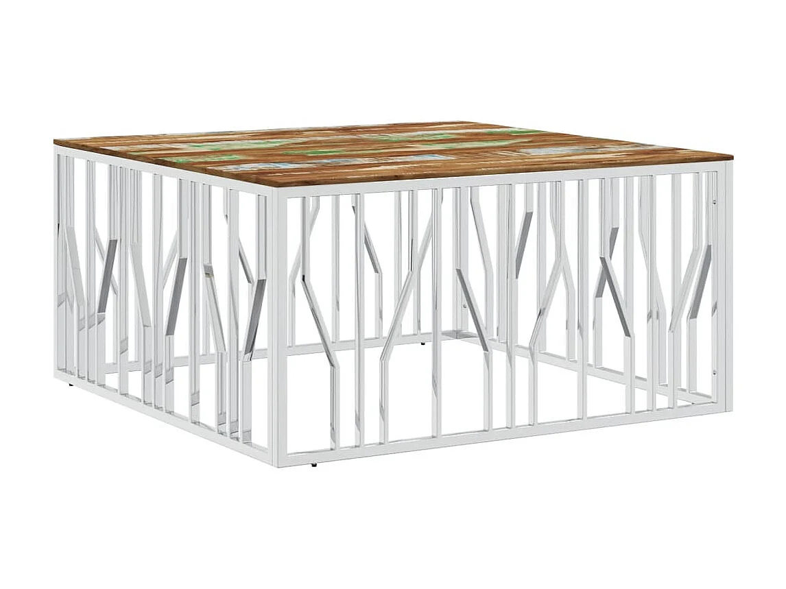 Couchtisch Beistelltisch Silbern Edelstahl und Altholz Massiv -MN21643