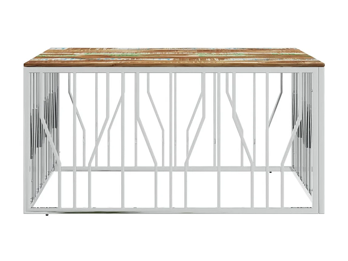 Couchtisch Beistelltisch Silbern Edelstahl und Altholz Massiv -MN21643