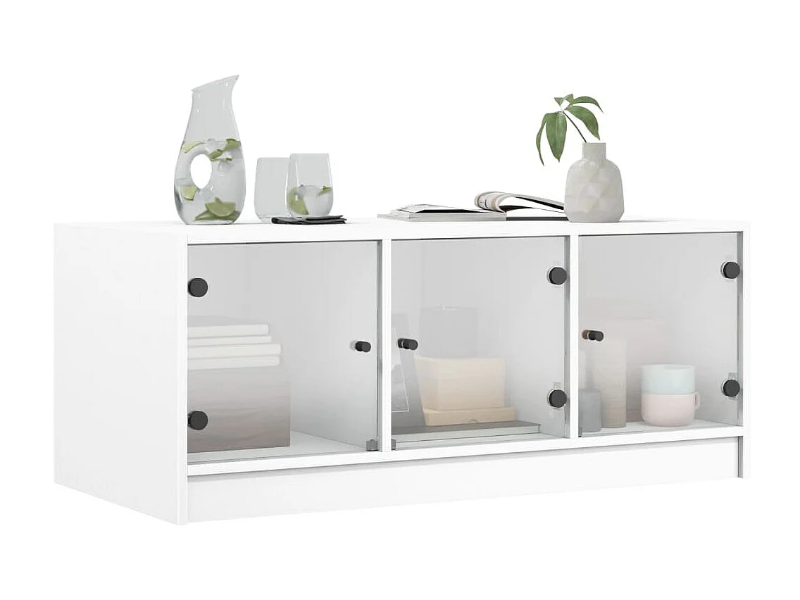 Couchtisch Beistelltisch mit Glastüren Weiß 102x50x42 cm -MN92322