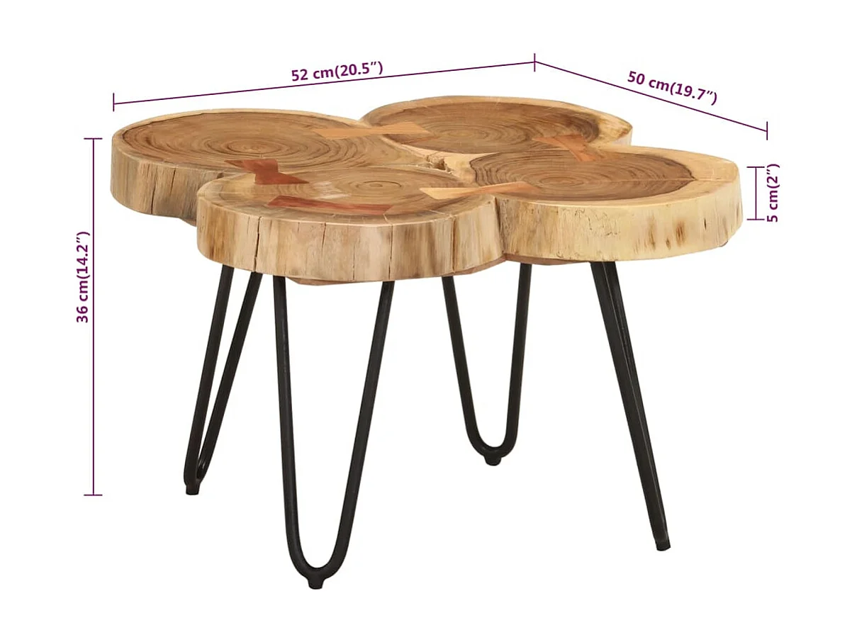 Couchtisch Beistelltisch 36 cm 4 Stämme Massivholz Akazie -MN12678
