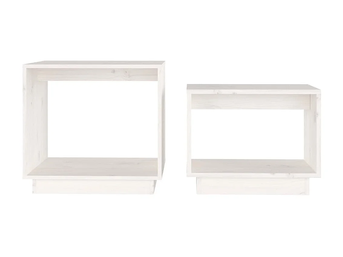 2er-Set Satztische Couchtische Weiß Massivholz Kiefer -MN34368