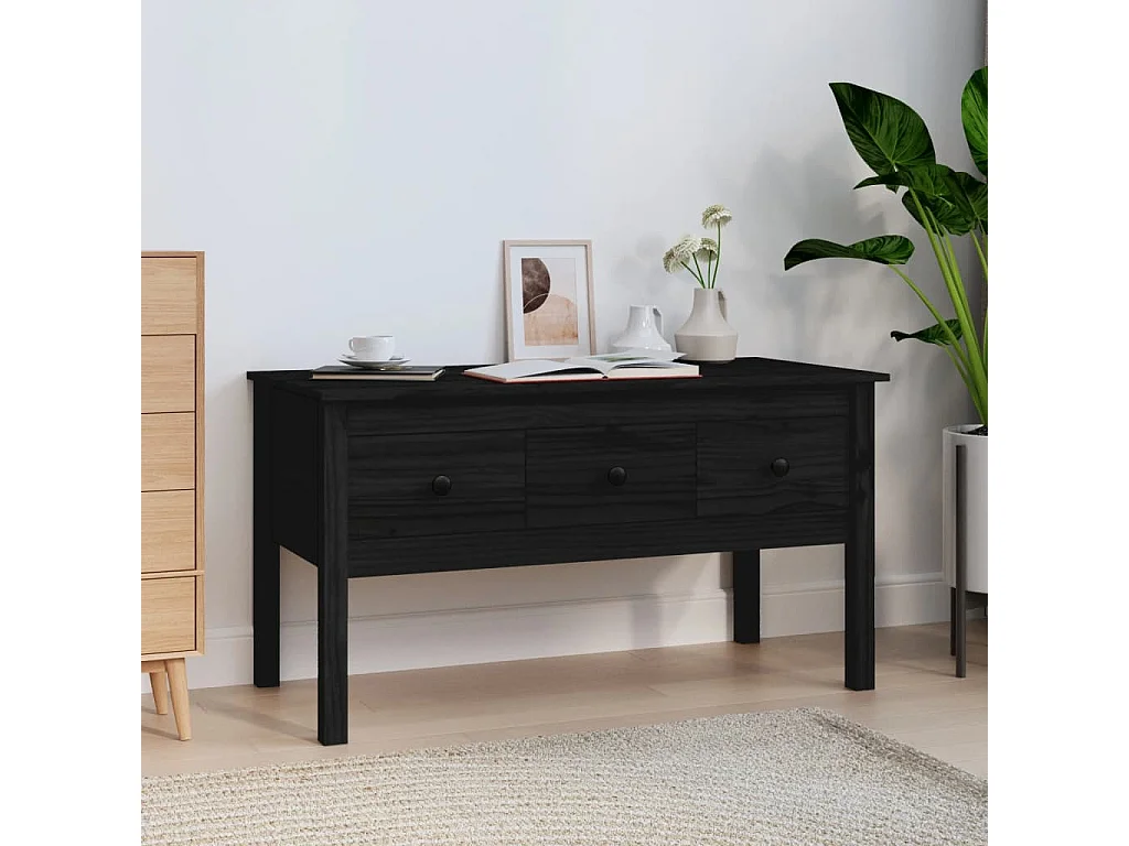 Couchtisch Beistelltisch Schwarz 102x49x55 cm Massivholz Kiefer -MN32534