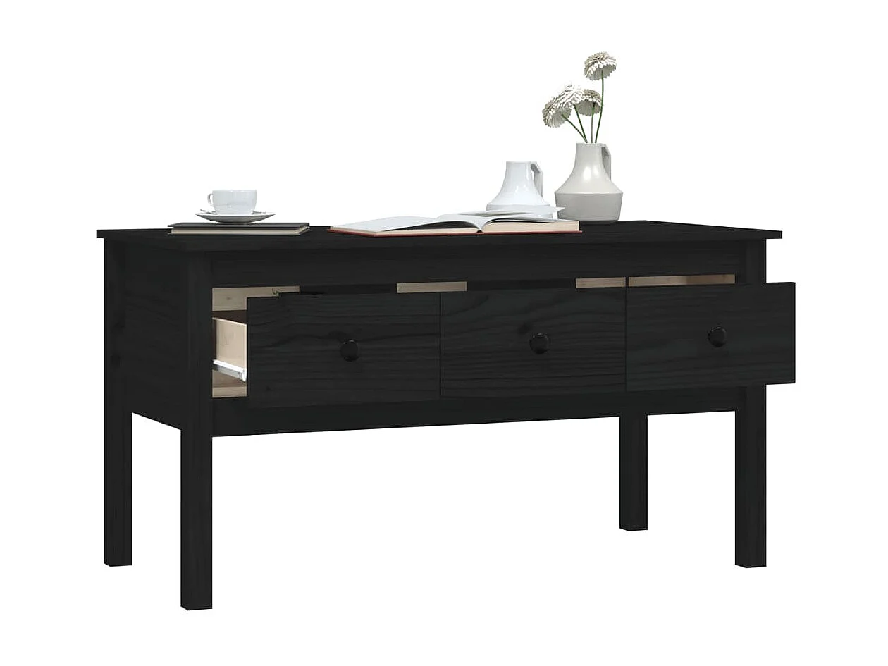 Couchtisch Beistelltisch Schwarz 102x49x55 cm Massivholz Kiefer -MN32534